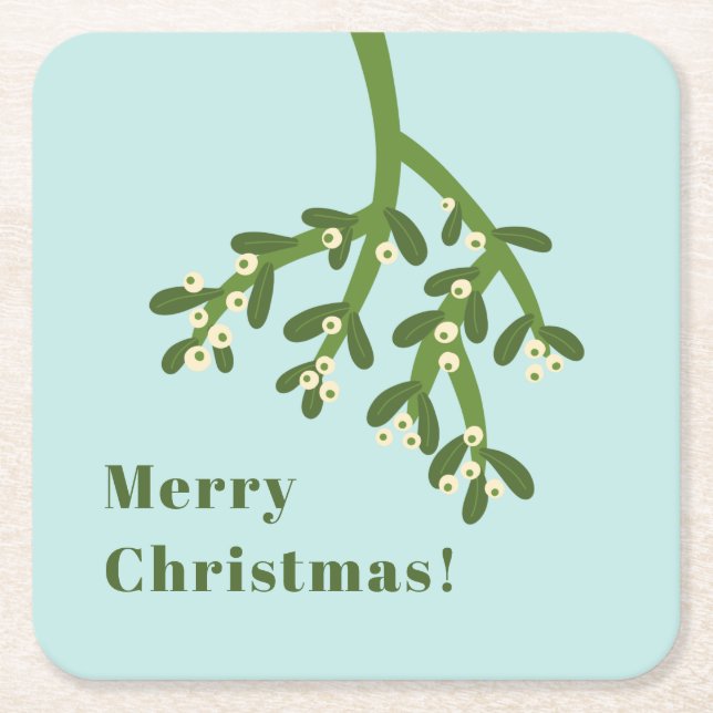 Personalised Mistletoe Christmas Party Square Paper Coaster (Front)