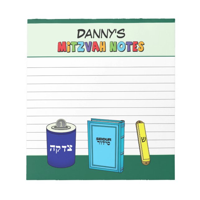 Personalised Mitzvah Items - Green Notepad (Front)