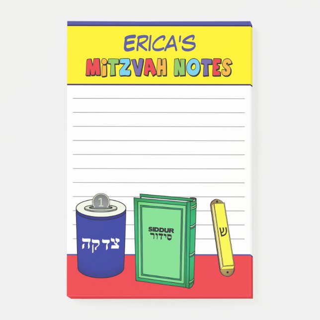 Personalised Mitzvah Items - Yellow  Post-it Notes (Front)