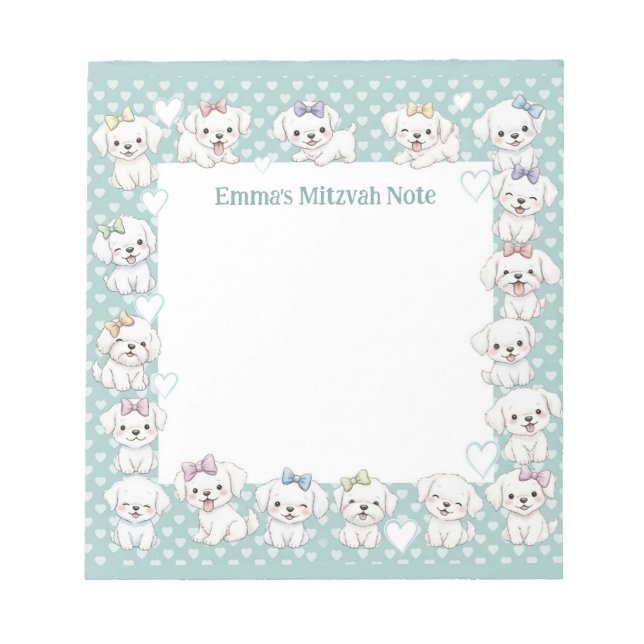 Personalised Mitzvah Note Notepad Mint Puppy Dogs (Front)