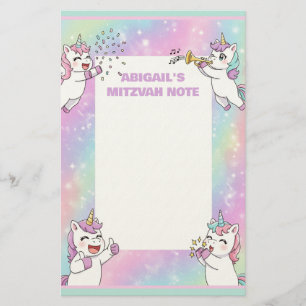 Personalised Mitzvah Note Pink Cute Unicorn Stationery
