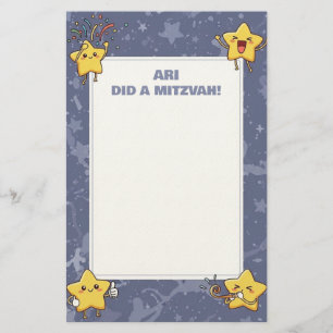 Personalised Mitzvah Note Purple Cheering Stars Stationery
