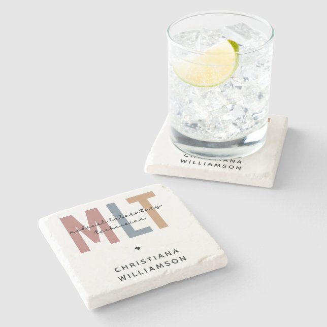 Personalised MLT Medical Laboratory Technician Stone Coaster (Side)