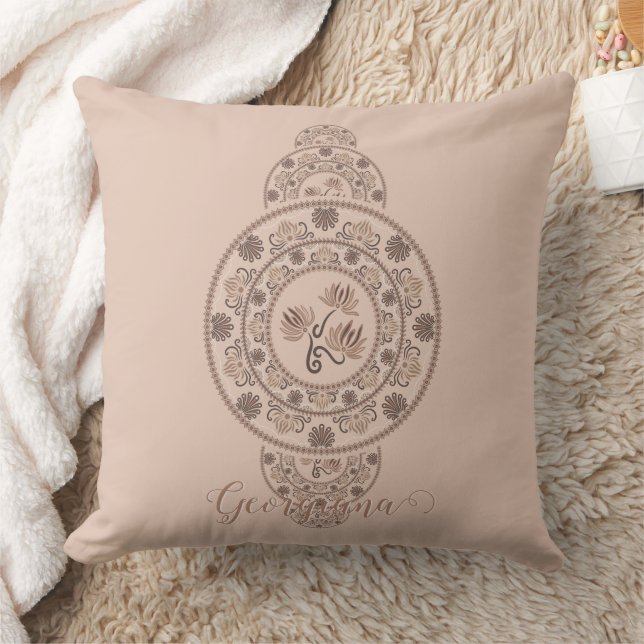 Personalised Mocha Rococo Lotus Ornamental Mandala Cushion (Blanket)