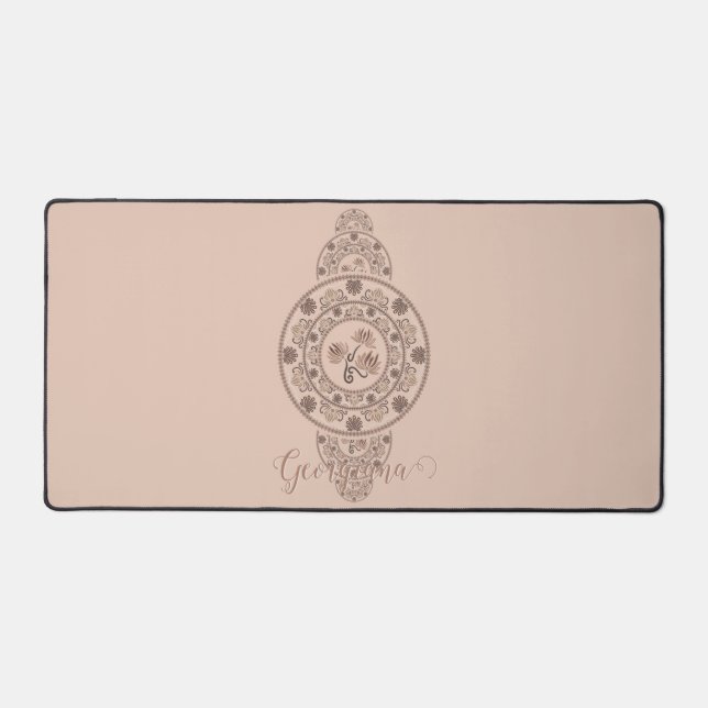 Personalised Mocha Rococo Lotus Ornamental Mandala Desk Mat (Front)