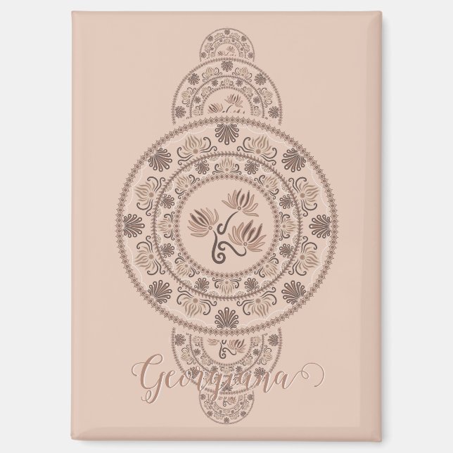 Personalised Mocha Rococo Lotus Ornamental Mandala Magnet (Front)