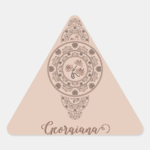Personalised Mocha Rococo Lotus Ornamental Mandala Triangle Sticker