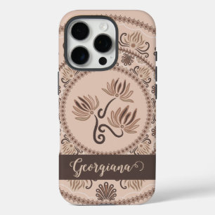 Personalised Mocha Rococo Revival Dot Mandala iPhone 16 Pro Case