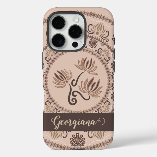 Personalised Mocha Rococo Revival Dot Mandala Case-Mate iPhone Case (Back)