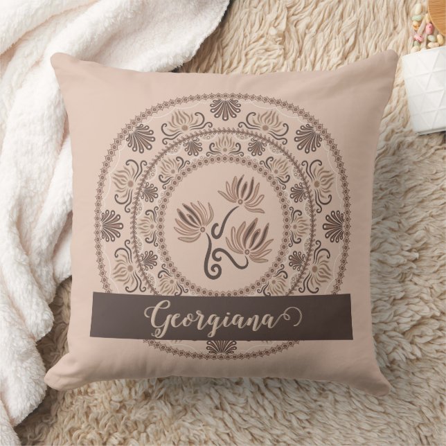 Personalised Mocha Rococo Revival Dot Mandala Cushion (Blanket)