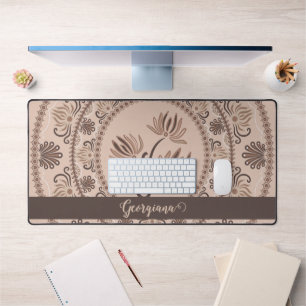 Personalised Mocha Rococo Revival Dot Mandala Desk Mat