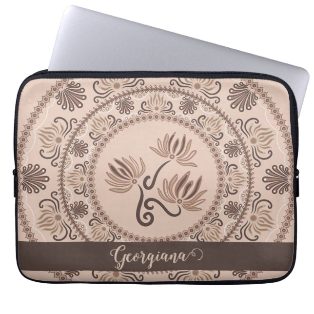 Personalised Mocha Rococo Revival Dot Mandala Laptop Sleeve (Front)