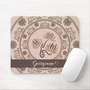 Personalised Mocha Rococo Revival Dot Mandala Mouse Pad
