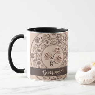 Personalised Mocha Rococo Revival Dot Mandala Mug