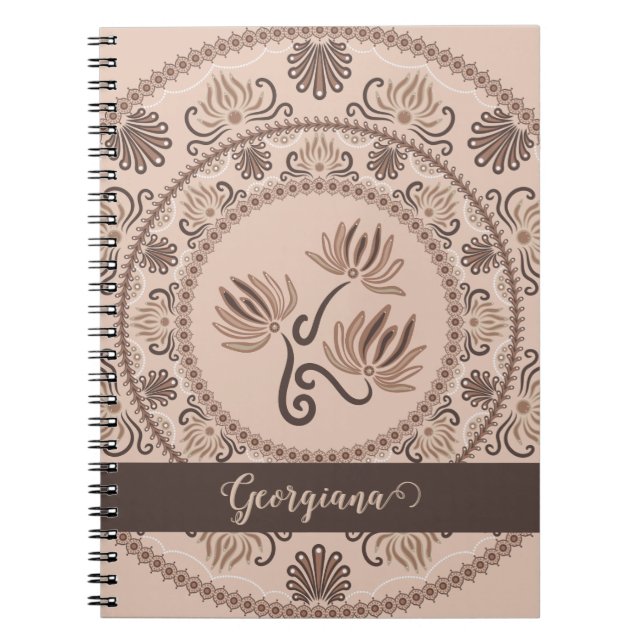 Personalised Mocha Rococo Revival Dot Mandala Notebook (Front)