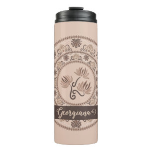 Personalised Mocha Rococo Revival Dot Mandala Thermal Tumbler
