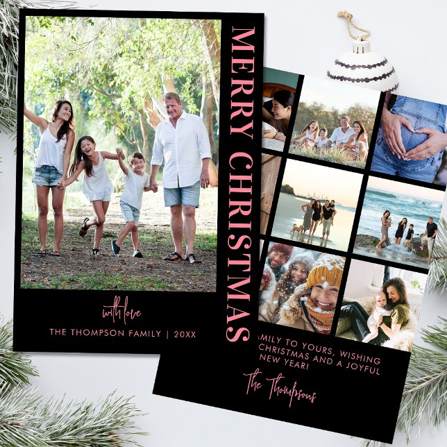 Personalised Modern 10 Family Photos Minimalist  H Holiday Card (Creator Uploaded)