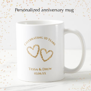 Personalised Modern 10th Wedding Anniversary Gift Coffee Mug