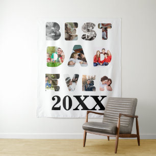 Personalised modern 11 photo Best dad ever Tapestry