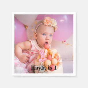 Personalised Modern 1st Birthday Photo Napkin