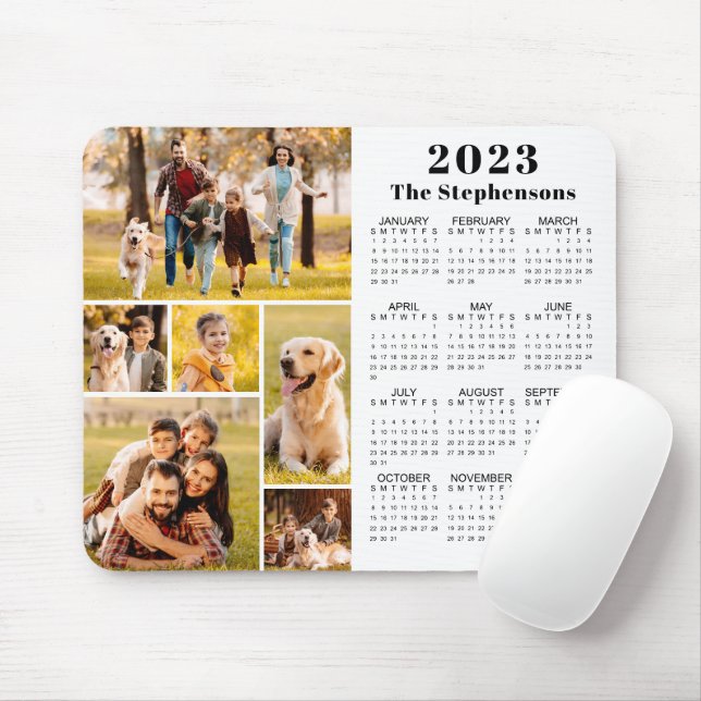 Personalised Modern 2023 Calendar 6 Photo Collage Mouse Pad (With Mouse)