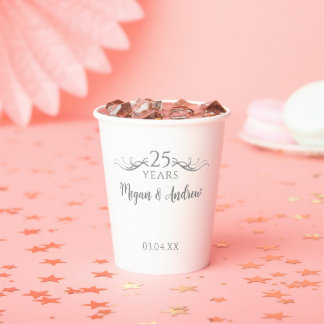 Personalised Modern 25th Wedding Anniversary Party Paper Cups