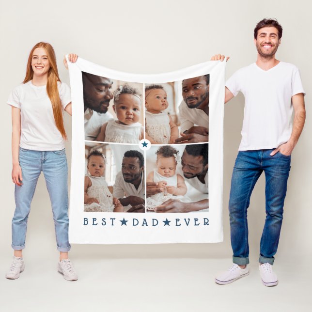 Personalised Modern 4-Photo 'Best Dad Ever' Fleece Blanket (In Situ)