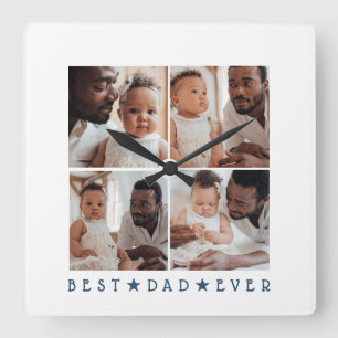 Personalised Modern 4-Photo 'Best Dad Ever' Square Wall Clock
