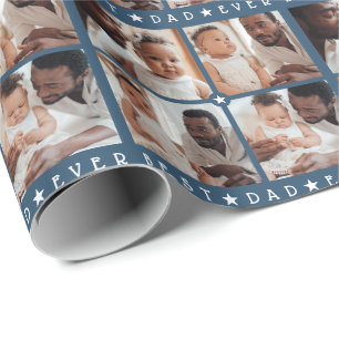 Personalised Modern 4-Photo 'Best Dad Ever' Square Wrapping Paper