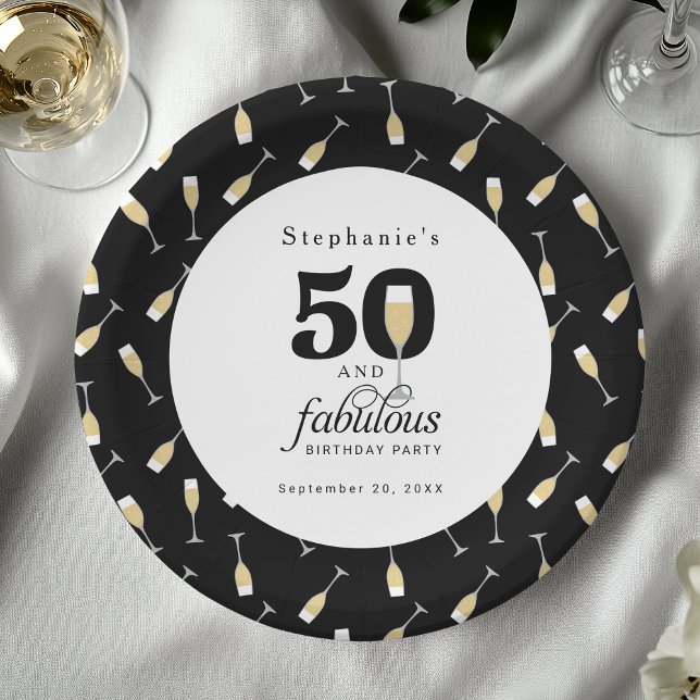 Personalised Modern 50 and Fabulous Birthday Paper Plate (Shown on a 9" round paper plate)