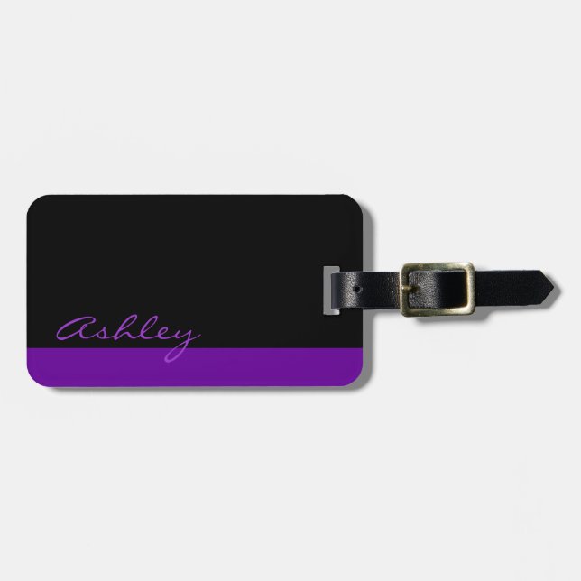 Personalised Modern 519 Purple Luggage Tag (Front Horizontal)