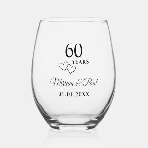 Personalised Modern 60th Wedding Anniversary Gift Stemless Wine Glass