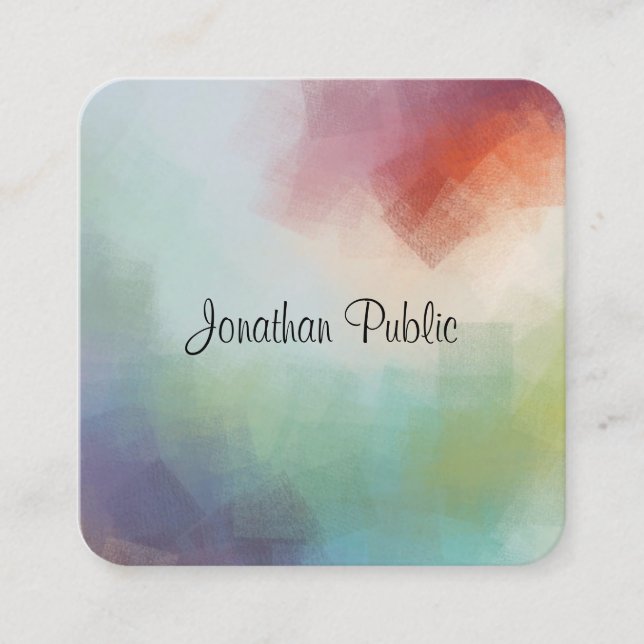 Personalised Modern Abstract Art Template Elegant Square Business Card (Front)