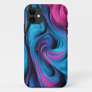 Personalised Modern Abstract-Blue and Fuchsia- iPhone 11 Case
