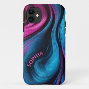 Personalised Modern Abstract-Blue and Fuchsia- iPhone 11 Case