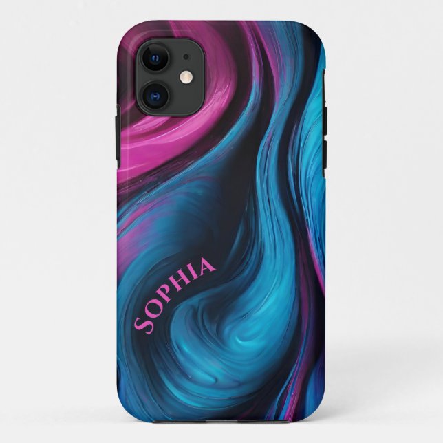 Personalised Modern Abstract-Blue and Fuchsia- Case-Mate iPhone Case (Back)