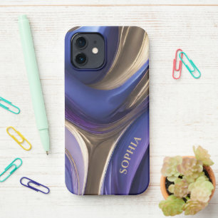 Personalised Modern Abstract-Blue, Purple and Gold iPhone 12 Case