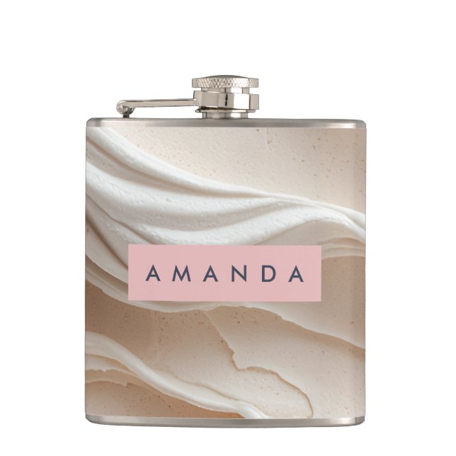 Personalised Modern Abstract Cream Swirl Hip Flask (Front)