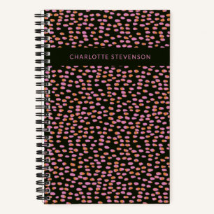 Personalised Modern Abstract Dotted Black Pink Notebook