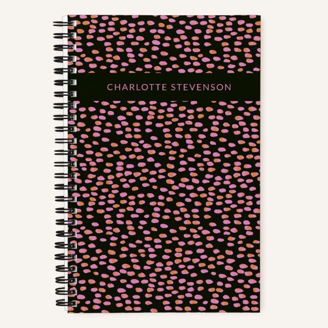 Personalised Modern Abstract Dotted Black Pink Notebook (Front)