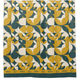 Personalised Modern Abstract Mustard Green Circle Shower Curtain