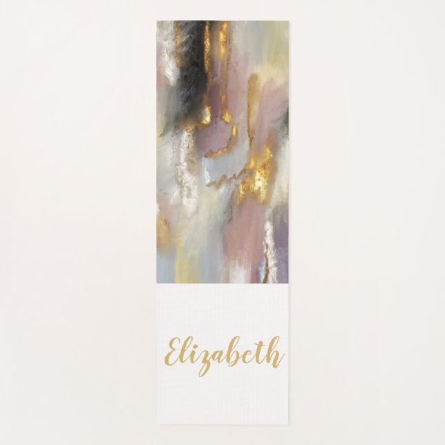 Personalised Modern Abstract Pink Gold Yoga Mat (Front)