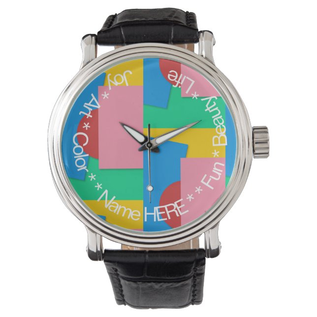 Personalised Modern Abstract Shape & Colour Art Watch (Front)