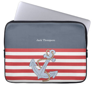 Personalised modern anchor navy and red  laptop sleeve
