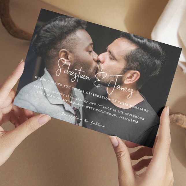 Personalised Modern and Stylish Photo Gay Wedding Invitation (Personalized Modern and Stylish Photo Gay Wedding Invitations from Ricaso. Simplistic typography)