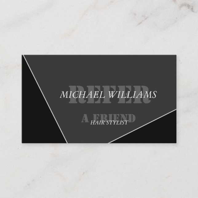 Personalised Modern Artistic Grey Black Monogram Referral Card (Front)