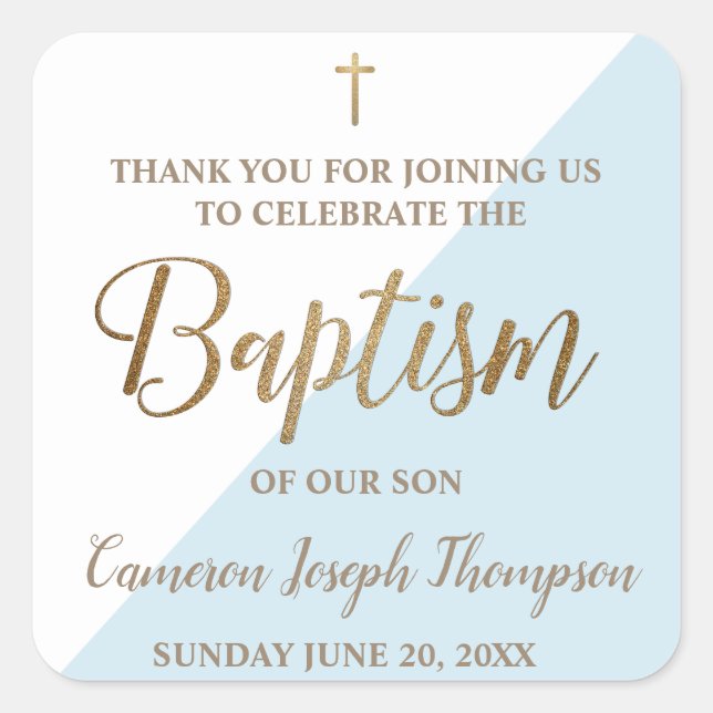 Personalised Modern Baby blue baptism thank you Square Sticker (Front)