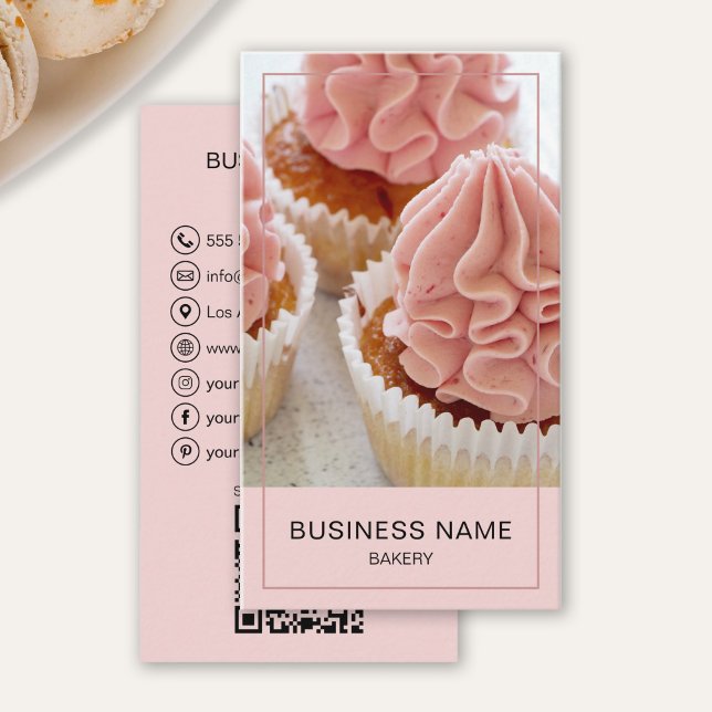 Personalised Modern Bakery Business Card (Create your own modern Bakery Business Card, change color, add your own icons, scannable QR.)
