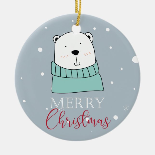 Personalised Modern Bear Simple Ceramic Ornament (Front)