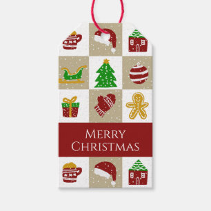 Personalised Modern Beige Christmas Snow Pattern Gift Tags